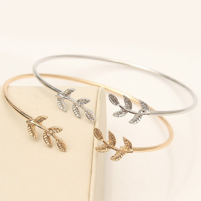 Exquisite Leaves Silver Bangle  Silver bracelet designs, Silver