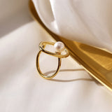Minimalist Gold Plated Pearl Ring - Simply Basy