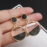 Golden Plated Black/ White Marble Geometric Retro Statement Drop Earrings - Simply Basy